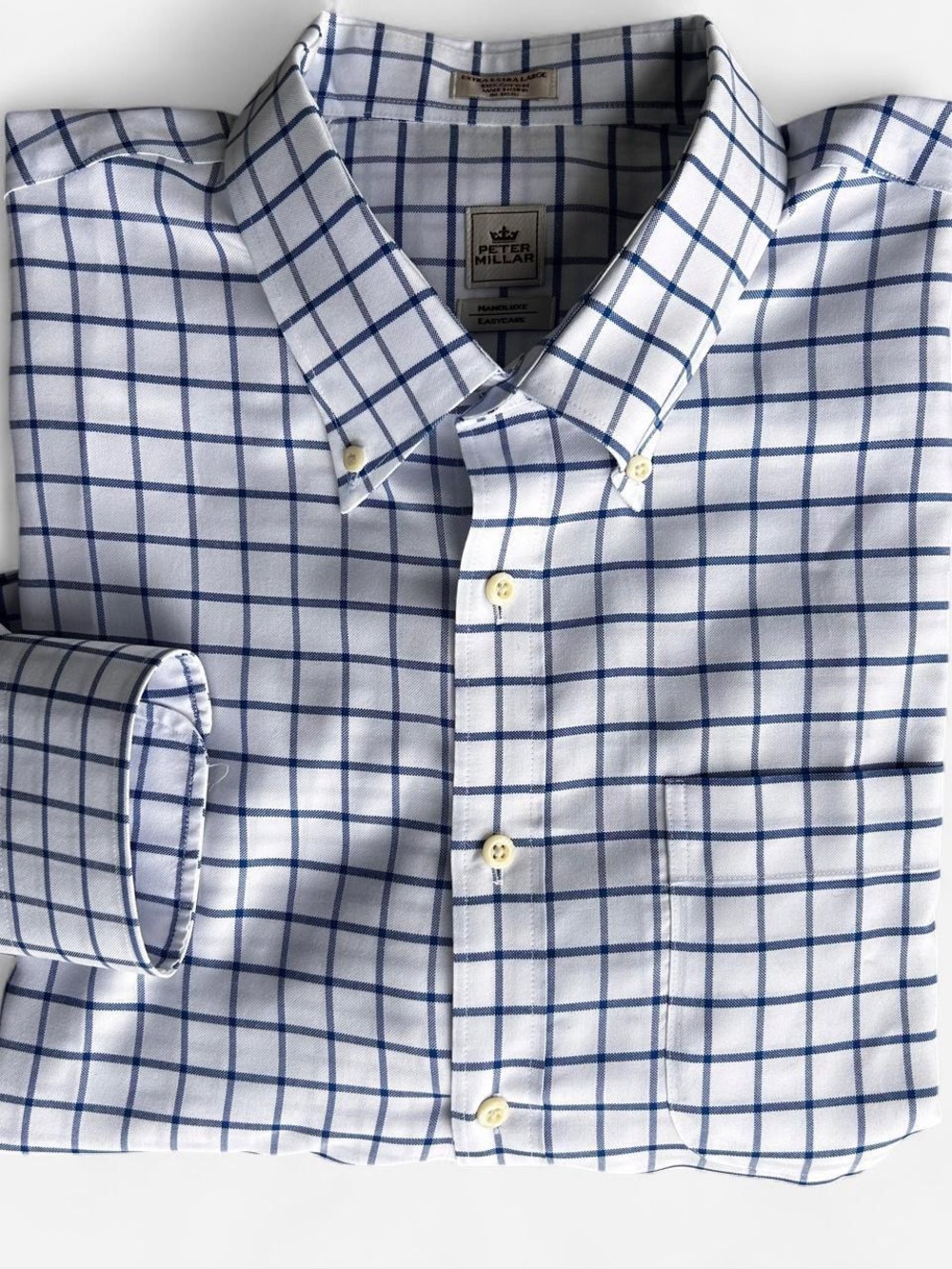 Peter Millar White & Blue Windowpane Button-Down Shirt